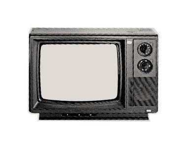 Retro yarım tonlu televizyon. Yarı ton, nokta pop sanat tarzı. Eski grunge tasarımının vektör illüstrasyonu