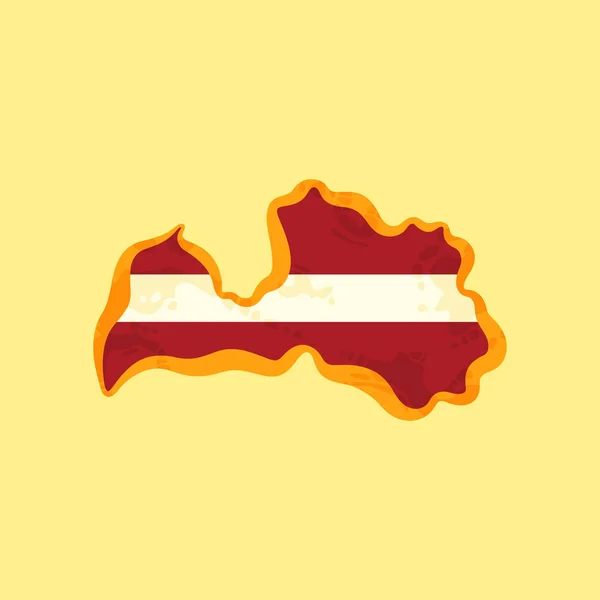 Kaart Van Letland Gekleurde Met Letse Vlag Gemarkeerd Met Gouden — Stockvector