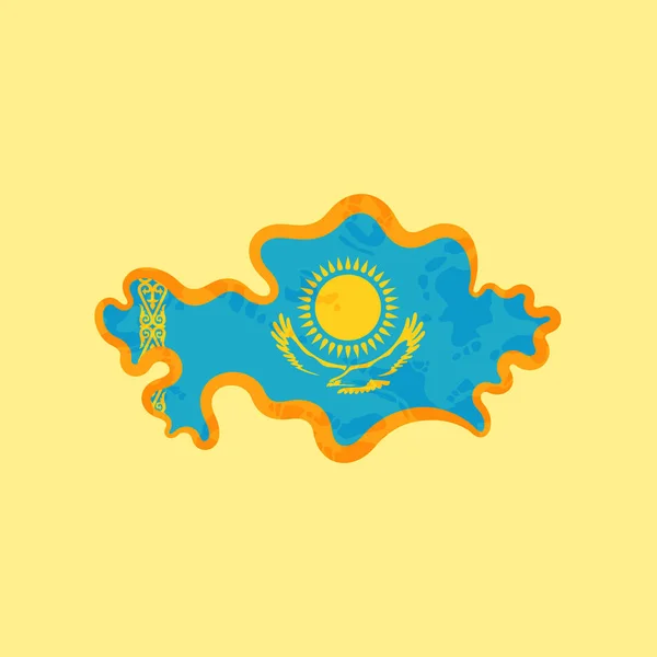 Карта Казахстана Окрашена Казахстанский Флаг Отмечена Золотой Линией Стиле Гранж — стоковый вектор