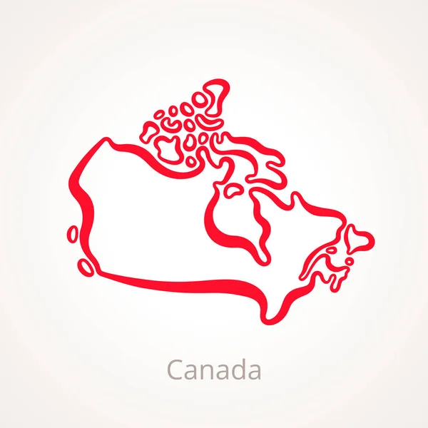 Objeví Obrys Mapy Kanady Označená Červenou Čárou — Stockový vektor