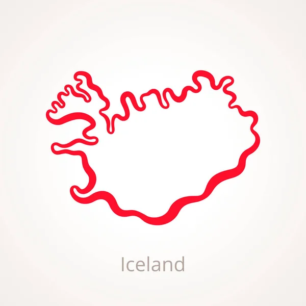 Peta Garis Luar Islandia Ditandai Dengan Garis Merah - Stok Vektor