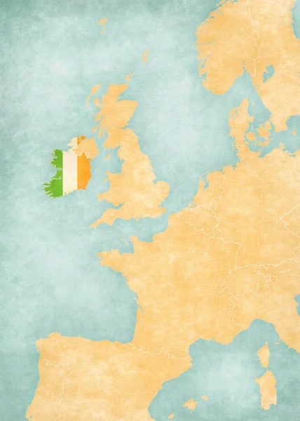 Irlande Drapeau Irlandais Sur Carte Europe Occidentale Dans Style Grunge — Photo