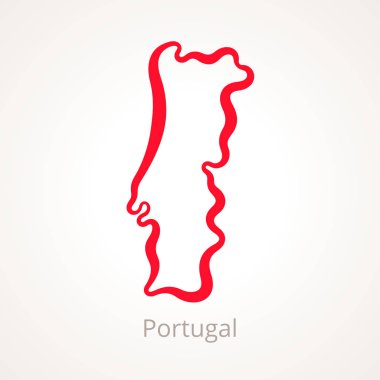 Portekiz Haritası Anahat kırmızı çizgi ile işaretlenmiş.