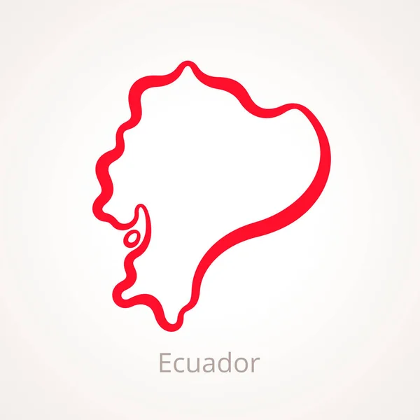 Ecuador Térképének Körvonala Piros Vonallal Jelölt — Stock Vector