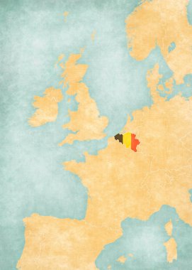Belçika (Belçika bayrağı) Batı Avrupa harita yumuşak grunge ve suluboya ile eski kağıt gibi vintage tarzı. 