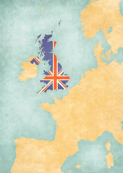Royaume Uni Drapeau Britannique Sur Carte Europe Occidentale Dans Style — Photo