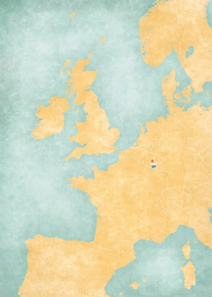 Lüksemburg Bayrak Batı Avrupa Harita Yumuşak Grunge Suluboya Ile Eski — Stok fotoğraf