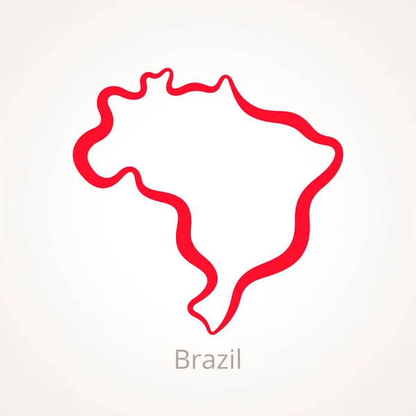 Vázlatos Térkép Brazília Jelölt Piros Vonal — Stock Vector