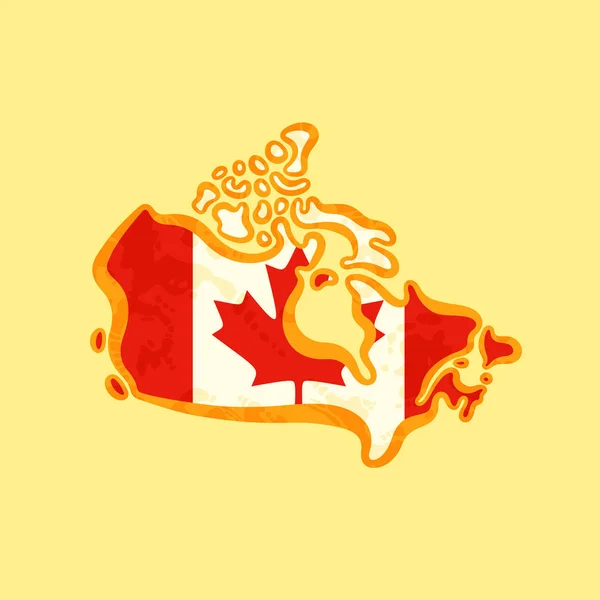 Mapa Canadá Colorido Com Bandeira Canadense Marcado Com Linha Dourada — Vetor de Stock