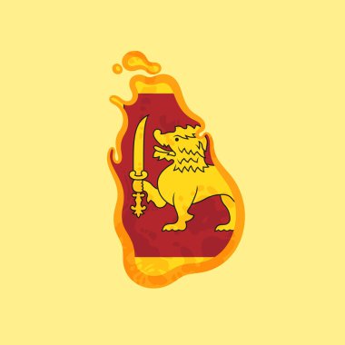 Sri Lanka Haritası Sri Lanka bayrağı ile renkli ve grunge klasik tarzı altın çizgi ile işaretlenmiş.