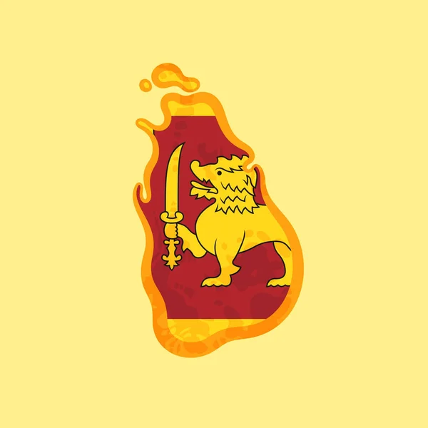 Карта Шри Ланки Окрашенная Флагом Шри Ланки Отмеченная Золотой Линией — стоковый вектор