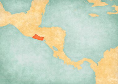 El Salvador haritada Orta Amerika'nın yumuşak grunge ve suluboya ile eski kağıt gibi vintage tarzı. 