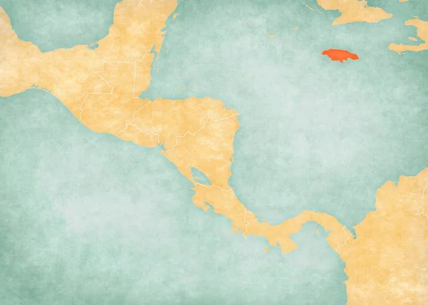 ソフト グランジと水彩画と古い紙のようなビンテージ スタイルの中央アメリカの地図上のジャマイカ — ストック写真