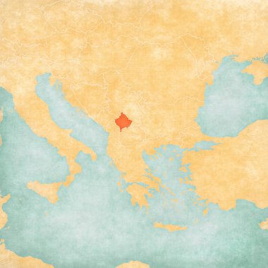 Kosova Balkanlar harita yumuşak grunge ve suluboya ile eski kağıt gibi vintage tarzı. 