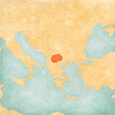 Makedonya Balkanlar harita yumuşak grunge ve suluboya ile eski kağıt gibi vintage tarzı. 