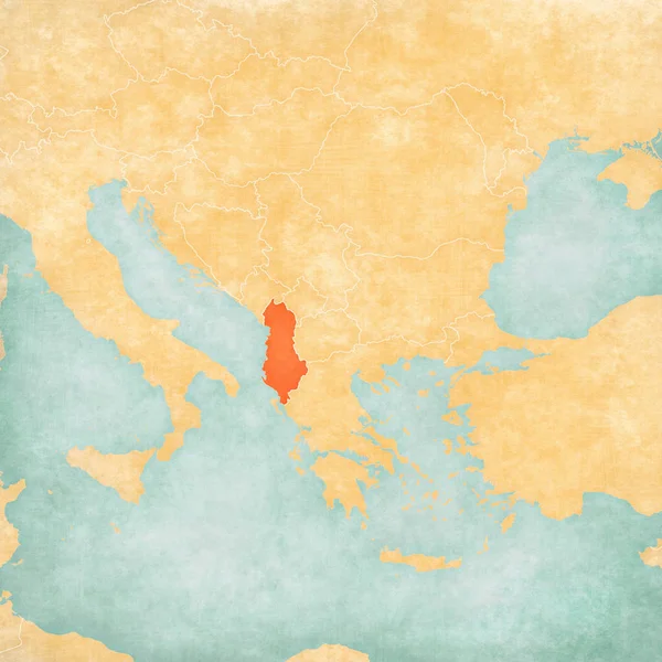 Arnavutluk Balkanlar harita yumuşak grunge ve suluboya ile eski kağıt gibi vintage tarzı. 