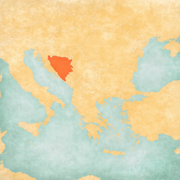 Bosna ve Hersek Balkanlar harita yumuşak grunge ve suluboya ile eski kağıt gibi vintage tarzı. 