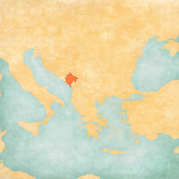 Karadağ Balkanlar harita yumuşak grunge ve suluboya ile eski kağıt gibi vintage tarzı. 