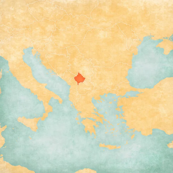 Kosova Balkanlar harita yumuşak grunge ve suluboya ile eski kağıt gibi vintage tarzı. 