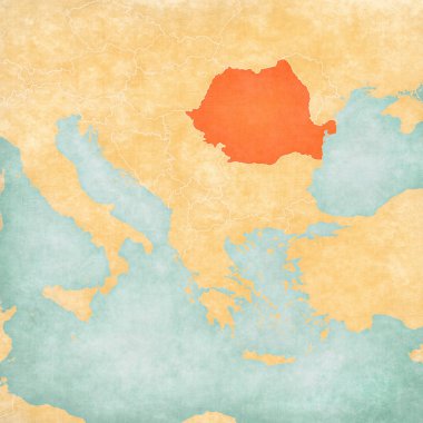 Romanya Balkanlar harita yumuşak grunge ve suluboya ile eski kağıt gibi vintage tarzı.
