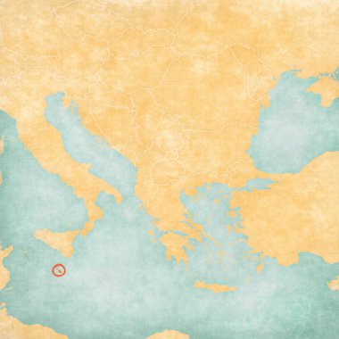 Malta Balkanlar harita yumuşak grunge ve suluboya ile eski kağıt gibi vintage tarzı.