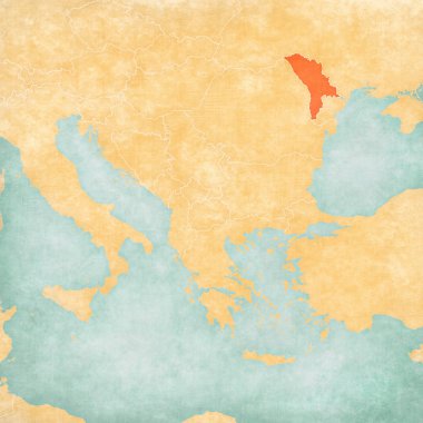 Moldova Balkanlar harita yumuşak grunge ve suluboya ile eski kağıt gibi vintage tarzı.