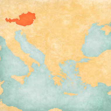 Avusturya Balkanlar harita yumuşak grunge ve suluboya ile eski kağıt gibi vintage tarzı.