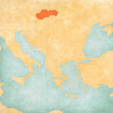 Slovakya Balkanlar harita yumuşak grunge ve suluboya ile eski kağıt gibi vintage tarzı.