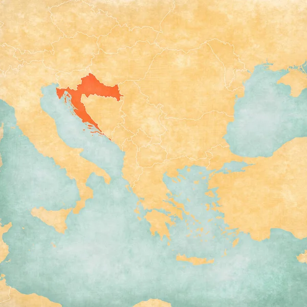 Croatia Map Balkans Soft Grunge Vintage Style Old Paper Watercolor — Stock Photo, Image