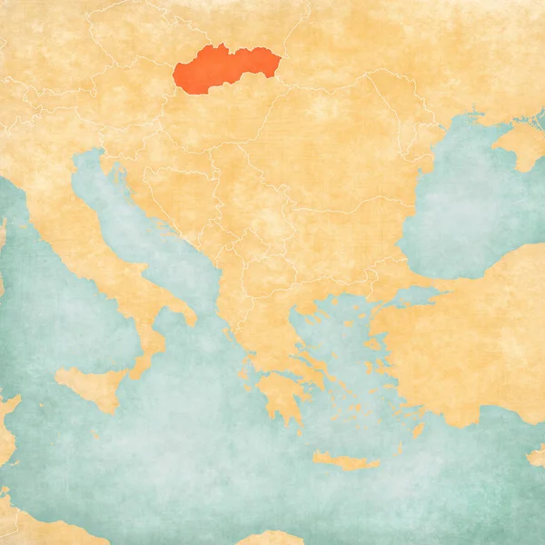 Slovakya Balkanlar harita yumuşak grunge ve suluboya ile eski kağıt gibi vintage tarzı.