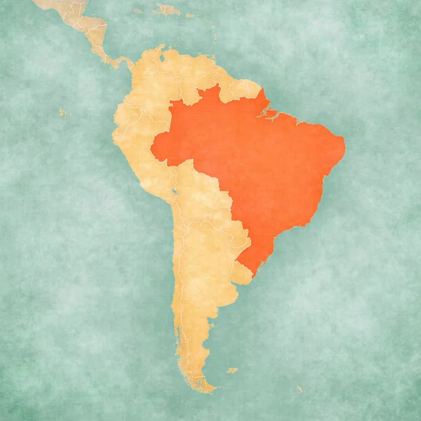 Brasil Mapa América Del Sur Grunge Suave Estilo Vintage Como — Foto de Stock
