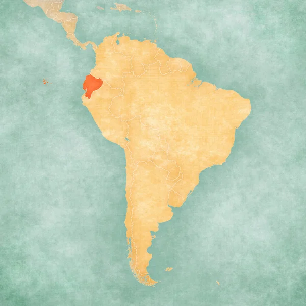 Ecuador Karta Över Sydamerika Mjuk Grunge Och Vintagestil Som Gamla — Stockfoto
