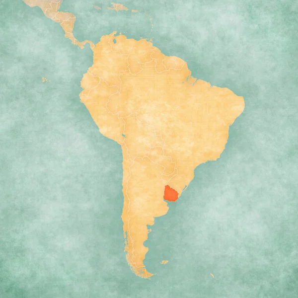 Уругвай Карте Южной Америки Мягком Гриме Винтажном Стиле Старая Бумага — стоковое фото