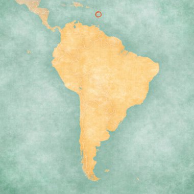 Güney Amerika harita yumuşak grunge ve suluboya ile eski kağıt gibi vintage tarzı Dominika. 