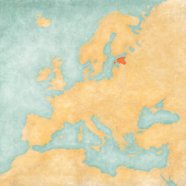 부드러운 종이와 수채화 빈티지 스타일에 유럽의 지도에 에스토니아 — 스톡 사진