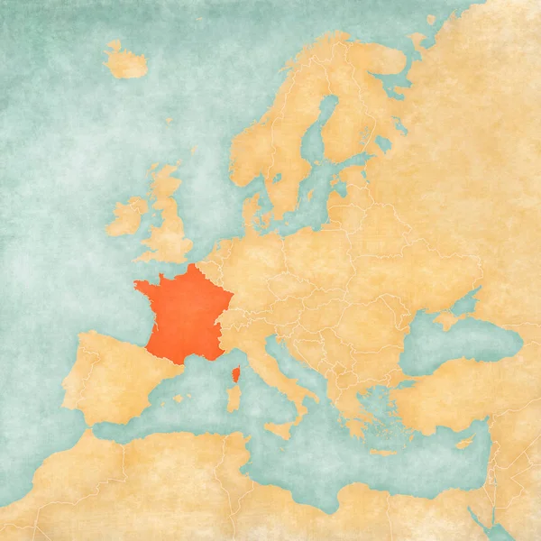 Frankrike Europas Karta Mjuk Grunge Och Vintagestil Som Gamla Papper — Stockfoto