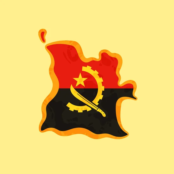 Karte Von Angola Mit Angolanischer Flagge Gefärbt Und Mit Goldener — Stockvektor