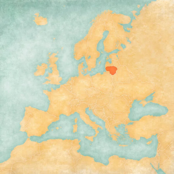 부드러운 종이와 수채화 빈티지 스타일에 유럽의 지도에 리투아니아 — 스톡 사진