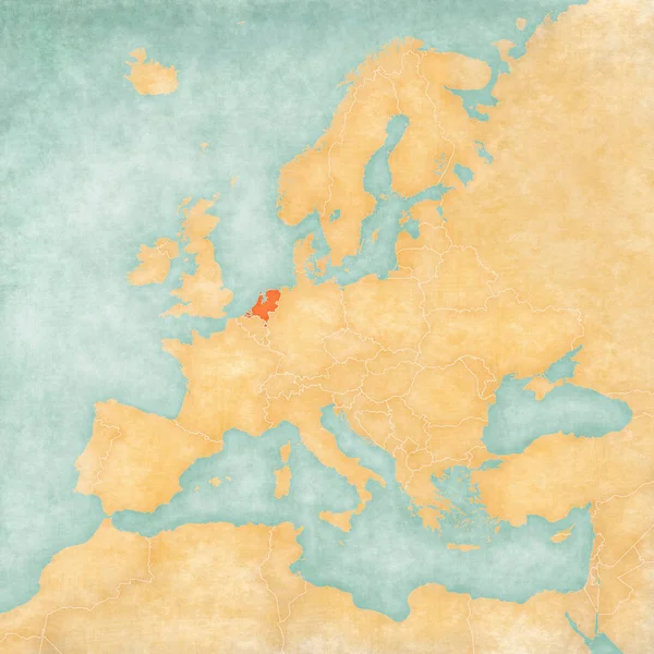 Hollanda Avrupa Haritası Yumuşak Grunge Suluboya Ile Eski Kağıt Gibi — Stok fotoğraf