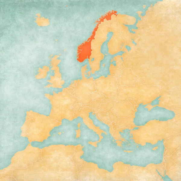 부드러운 종이와 수채화 빈티지 스타일에 유럽의 지도에 노르웨이 — 스톡 사진