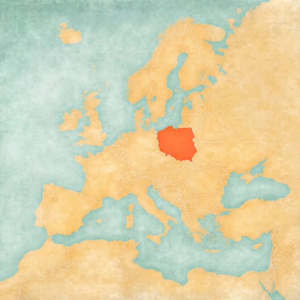 Polonia Sulla Mappa Dell Europa Morbido Grunge Stile Vintage Come — Foto Stock