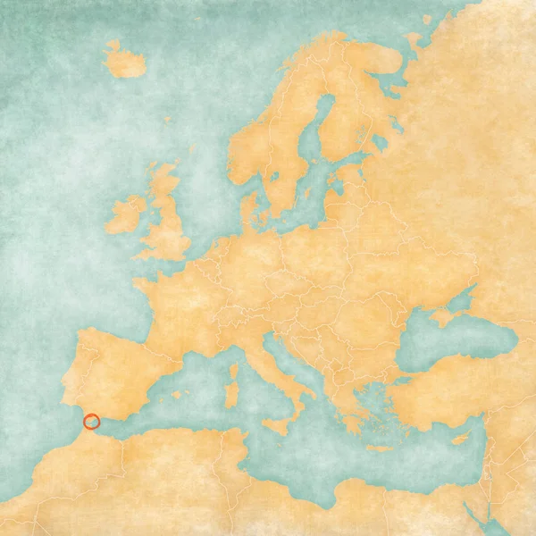 부드러운 종이와 수채화 빈티지 스타일에 유럽의 지도에 지브롤터 — 스톡 사진