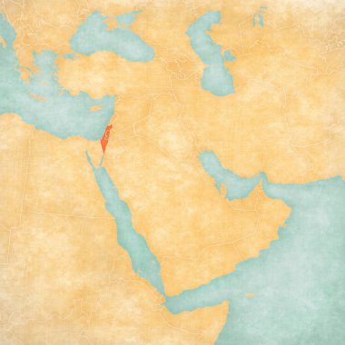 Palestine Orta Doğu (Avrupa) harita yumuşak grunge ve suluboya ile eski kağıt gibi vintage tarzı ile İsrail. 