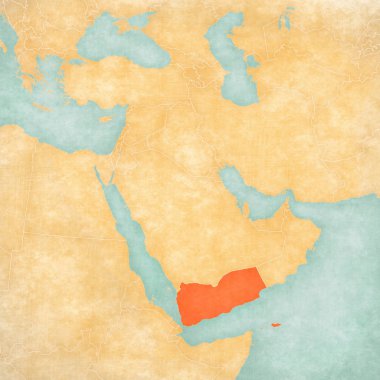 Orta Doğu (Avrupa) harita yumuşak grunge ve suluboya ile eski kağıt gibi vintage tarzı üzerinde Yemen. 