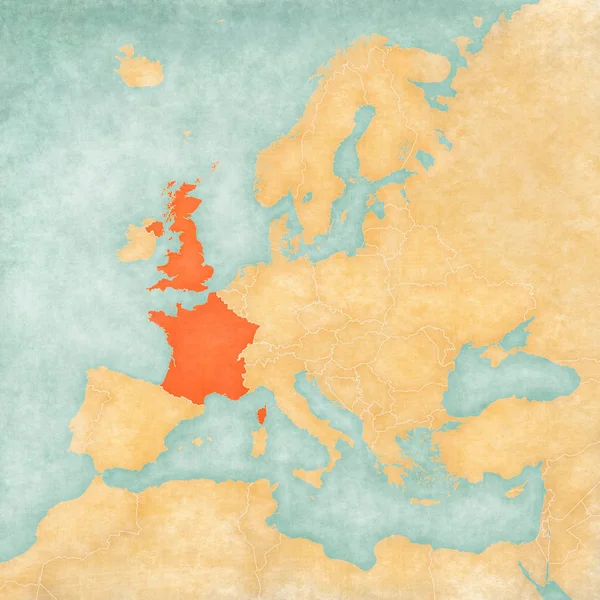 Великобритания Франция Карте Европы Мягком Гранже Винтажном Стиле Старая Бумага — стоковое фото