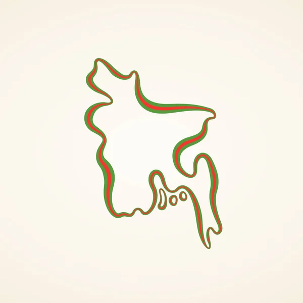 Mapa Contorno Bangladesh Marcado Com Fita Cores Bandeira — Vetor de Stock