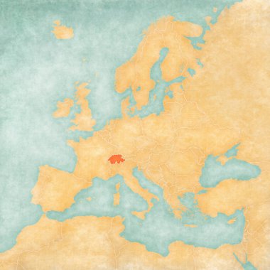 Switzerland on the map of Europe in soft grunge and vintage style, like old paper with watercolor painting.  clipart