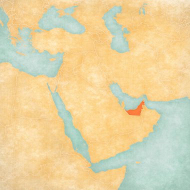 Orta Doğu (Avrupa) harita yumuşak grunge ve suluboya ile eski kağıt gibi vintage tarzı Birleşik Arap Emirlikleri. 