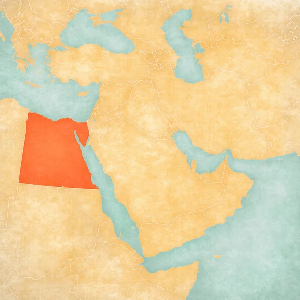 Egypt on the map of Middle East (Western Asia) in soft grunge and vintage style, like old paper with watercolor painting.