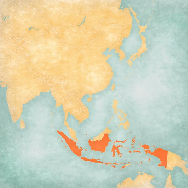 Indonesia Map East Southeast Asia Soft Grunge Vintage Style Old — Stock Photo, Image